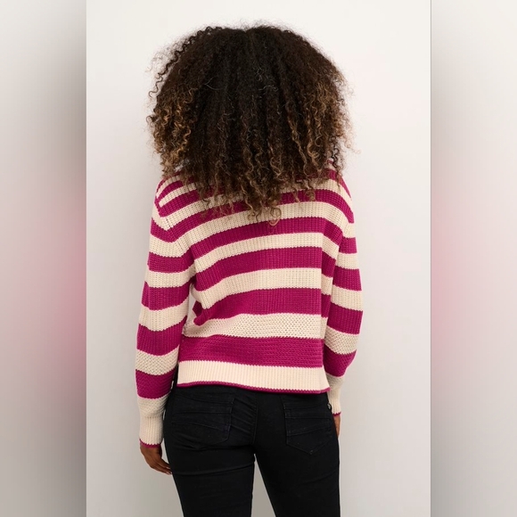 NWT CREAM MUKA FUCHSIA & IVORY STRIPE KNITTED PULLOVER SIZE SMALL - Picture 2 of 12